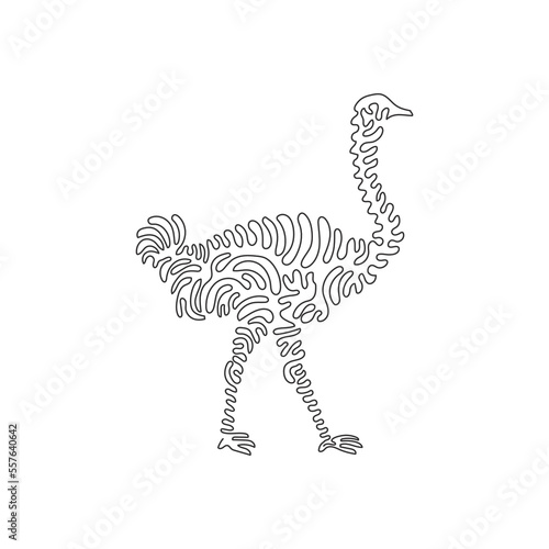 Single curly one line drawing of cute ostrich abstract art. Continuous line draw graphic design vector illustration of long pointed beak animal for icon, symbol, company logo, poster wall decor
