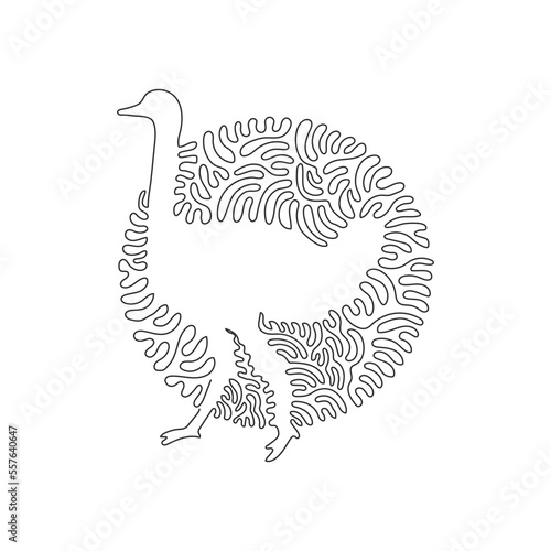 Continuous curve one line drawing of standing ostrich abstract art in circle. Single line editable stroke vector illustration of elegant big birds for logo, wall decor and poster print decoration photo