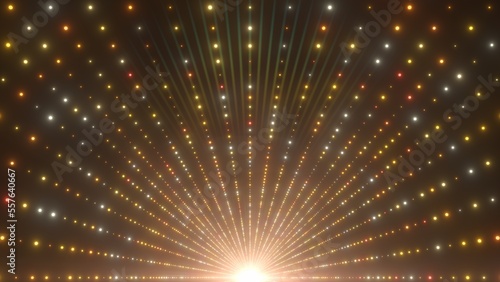 Εκτύπωση καμβά Gorgeous Golden Tunnel Hall of Bright Neon Flashing Strobe Light Dots - Abstract