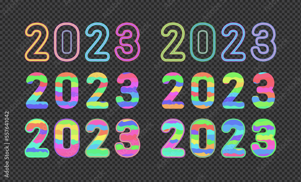 Fototapeta premium 2023 number set design with wave strip and colorful design
