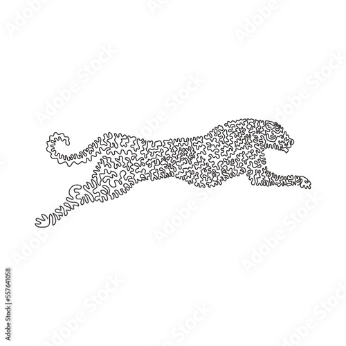 Single curly one line drawing abstract art. Cheetah is fastest mammal. Continuous line draw graphic design vector illustration of ferocious cheetah for icon, symbol, company logo, poster wall decor