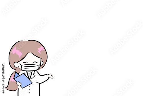 woman with notebook  woman wearing a mask illustration meeting presentation blank space