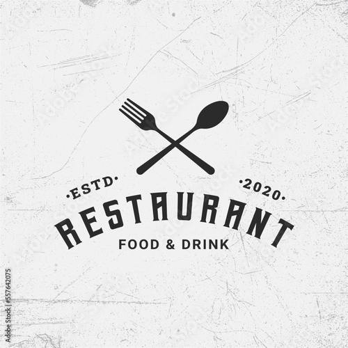 Restaurant logo design with typography, Restaurant logo with spoon and fork icon, Cafe or restaurant emblem