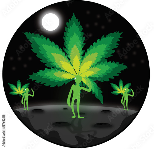Alien on moon with Cannabis