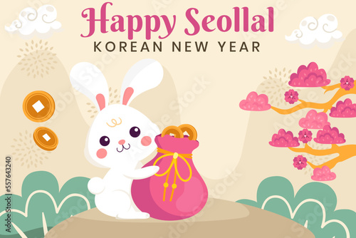 Seollal  Korean New Year  background. Vector illustration. 