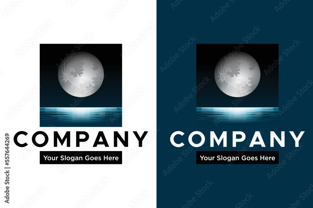 Fototapeta premium ocean moon night illustration logo