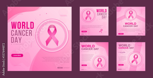Gradient world cancer day social media Instagram posts collection against cancer
