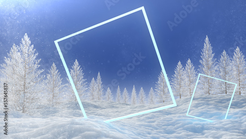 squar frame in landscape with snow and trees