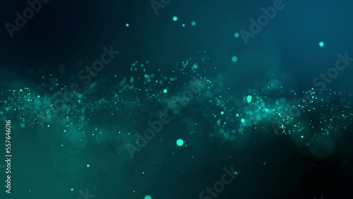 Bright, abstract cloud from the structure of particles. A stream of particles moves across the background as a simulated wave of dots.
