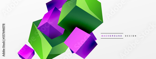 3d vector abstract background. Flying cubes composition. Trendy techno business template for wallpaper, banner, background or landing