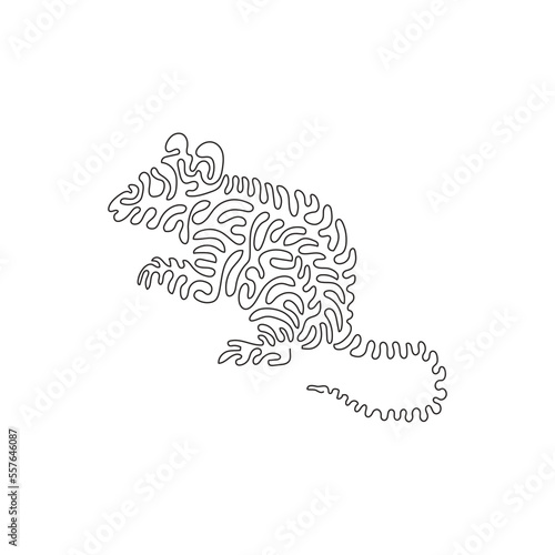 Single swirl continuous line drawing of cute mouse abstract art. Continuous line draw graphic design vector illustration style of frisky vole animal for icon, sign, minimalism modern wall decor