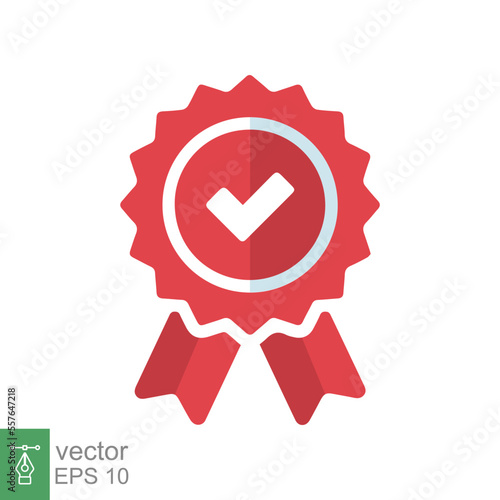 Warranty icon. Simple flat style. Guarantee symbol, rosette with checkmark, certificate label, best quality badge. Vector Illustration design isolated on white background. EPS 10.