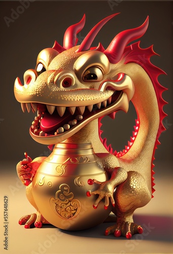 Red and Gold Dragon - The male Yang element in Chinese culture, this dragon represents strength, health, and good luck. It is a powerful authority figure in traditional gold and red colors