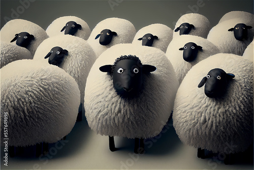 A herd of white sheep with ...
