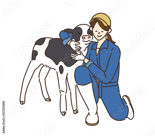 農業女子　酪農女子　酪農　女性　イラスト　牛乳