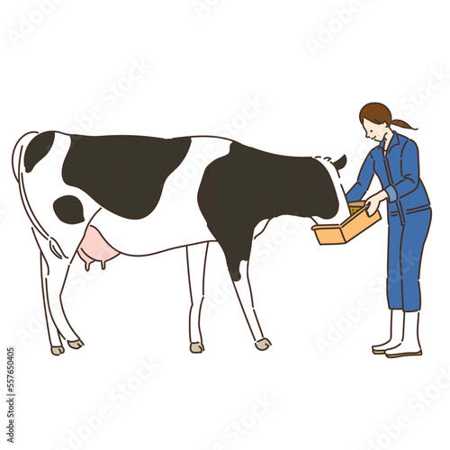 農業女子　酪農女子　酪農　女性　イラスト　牛乳