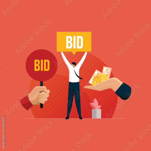 The concept of Public Auction Bidders Vector, Buyers and Auctioneers Illustration