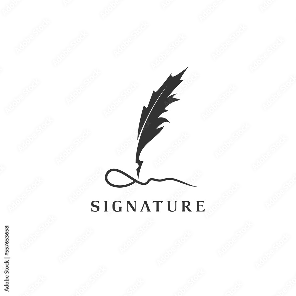 minimalist Feather pen vector icon for signature handwriting logo design minimalist Feather pen vector icon for signature handwriting logo design
