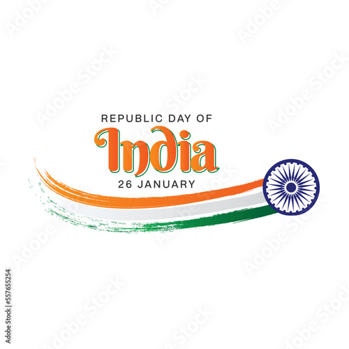 Vector Illustration of  India Flag , Indian flag grunge brush background, Ashoka wheel Fly with Tri Color Smoke Brush, Republic Day Design Template for Social Media Post