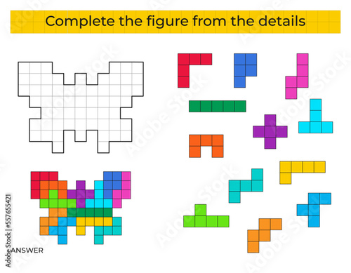 Complete the figure. Puzzle game with butterfly.  photo