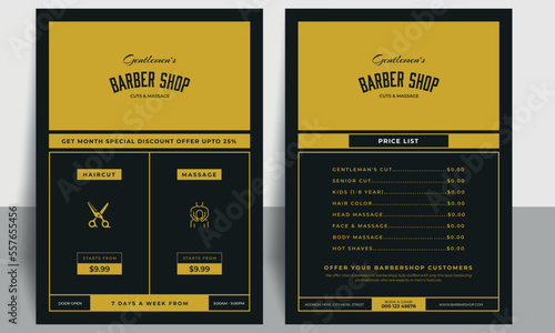 Barber shop flyer template with a price list and special offer