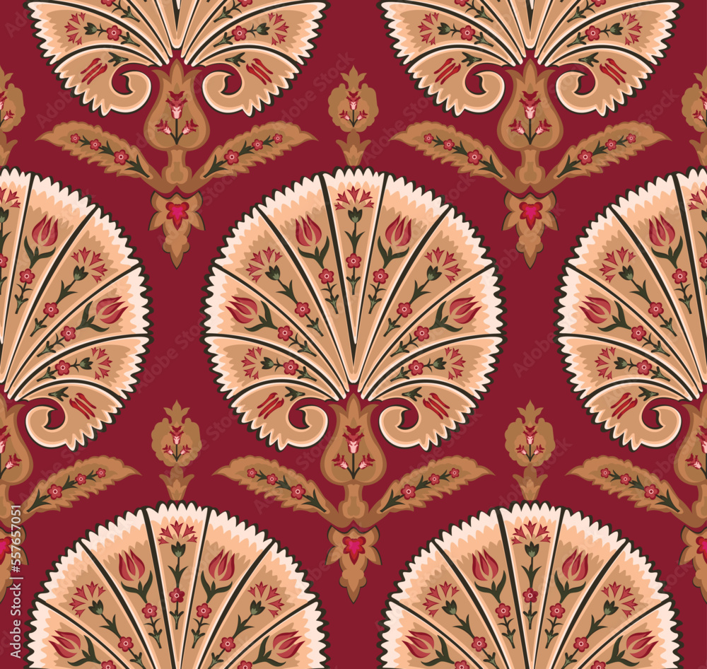 Traditional Mughal colorful decorative arch and plant illustration for wall painting. Beautiful