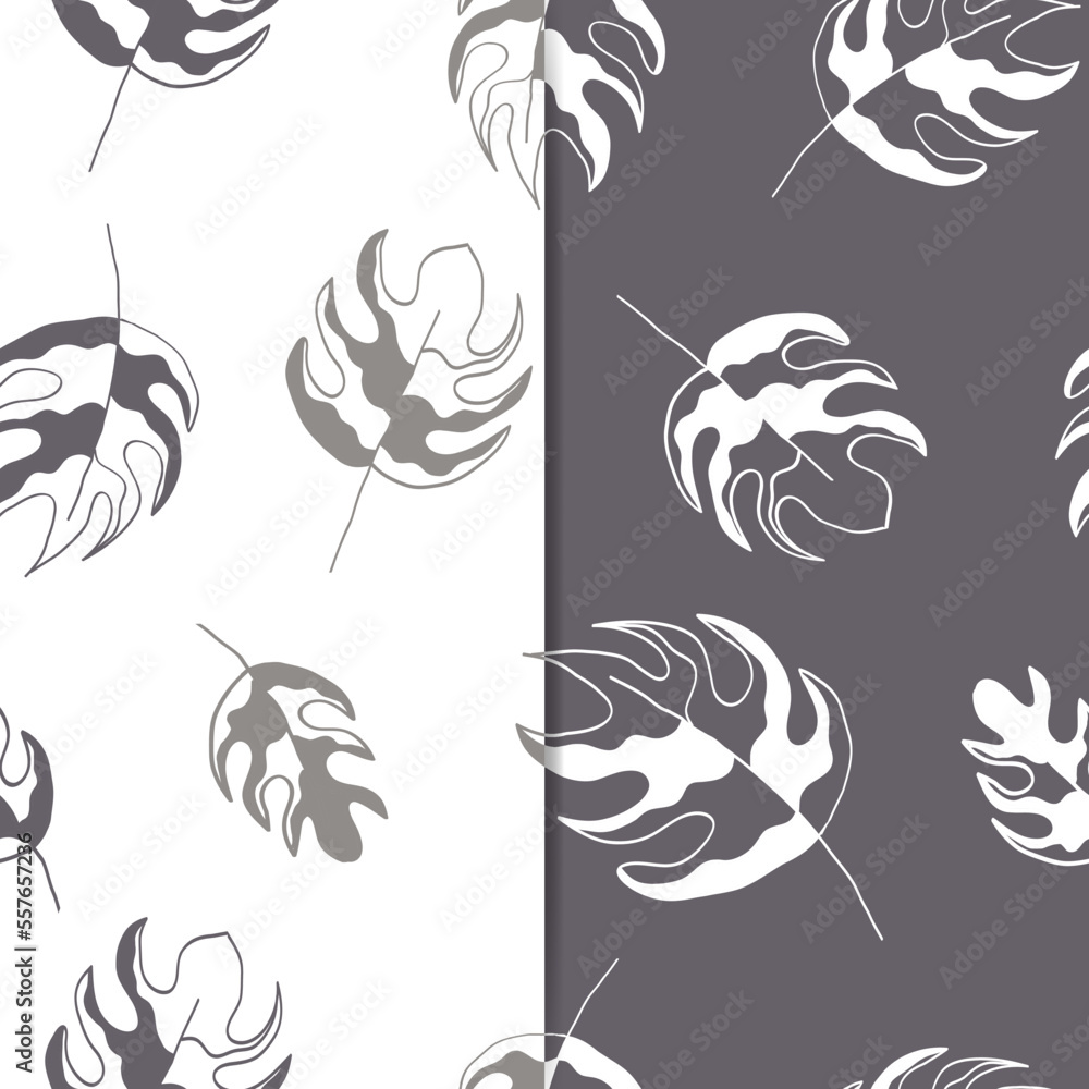 Fototapeta premium Seamless pattern monochrome colors with foliage abstract ornament. Perfect for wrapping paper, fabric, or wallpaper. Vector illustration.