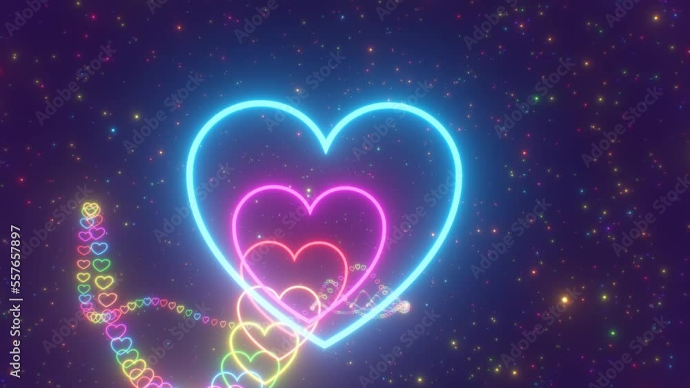 Beautiful Wave Rainbow Glow Neon Heart Shape Tunnel Roller Coaster - 4K Seamless VJ Loop Motion Background Animation