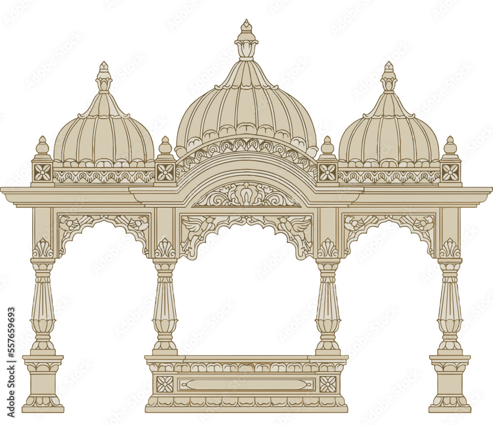 Traditional Indian Mughal arch temple vector illustration - obrazy, fototapety, plakaty 