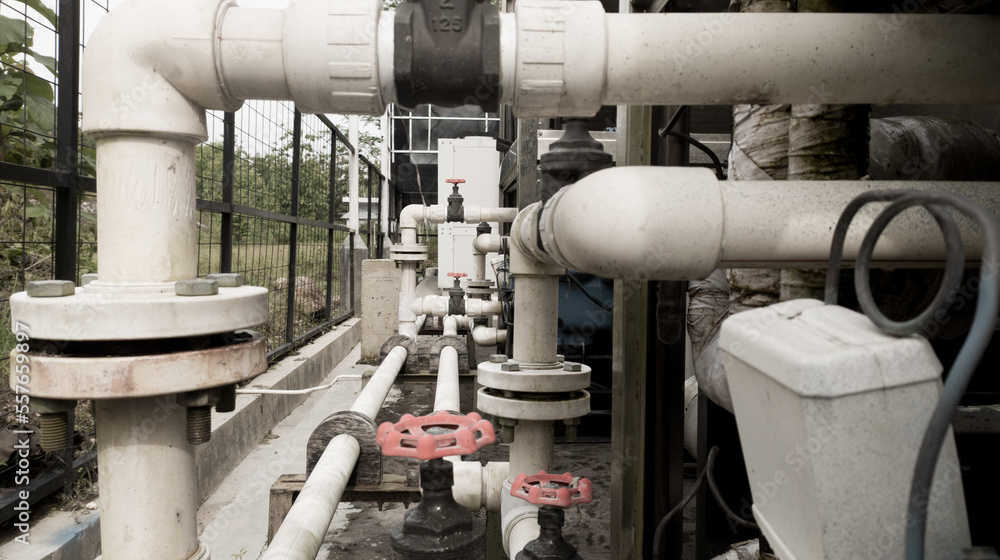 Installation of hot water piping lines in the chiller and boiler