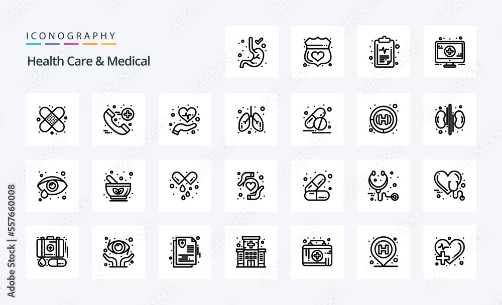 25 Health Care And Medical Line icon pack. Vector icons illustration