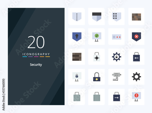20 Security Flat Color icon for presentation. Vector icons illustration