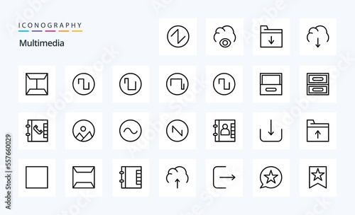 25 Multimedia Line icon pack. Vector icons illustration