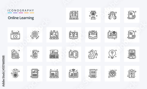 25 Online Learning Line icon pack. Vector icons illustration
