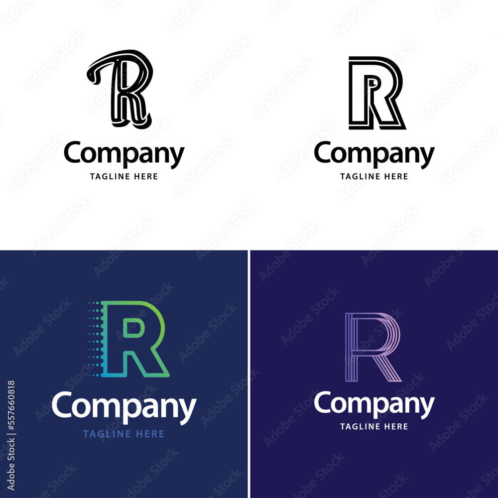 Letter R Big Logo Pack Design. Creative Modern logos design for your business. Vector Brand name illustration
