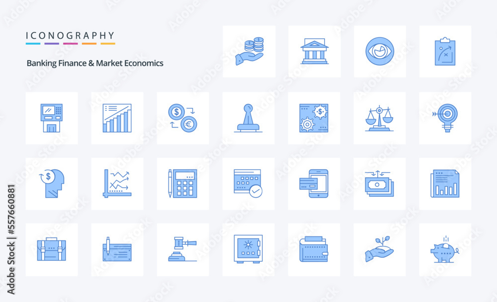 25 Banking Finance And Market Economics Blue icon pack. Vector icons illustration