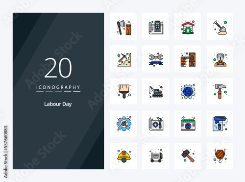 20 Labour Day line Filled icon for presentation. Vector icons illustration
