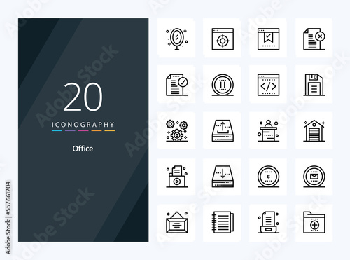 20 Office Outline icon for presentation. Vector Line icons illustration