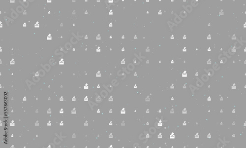 Seamless background pattern of evenly spaced white vote symbols of different sizes and opacity. Vector illustration on gray background with stars