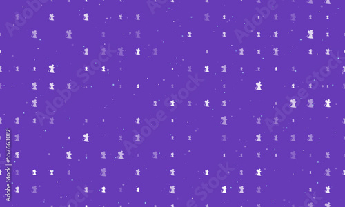 Seamless background pattern of evenly spaced white mouse symbols of different sizes and opacity. Vector illustration on deep purple background with stars