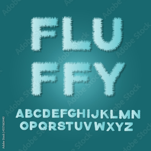 Fluffy English alphabet. Latin fur letters.