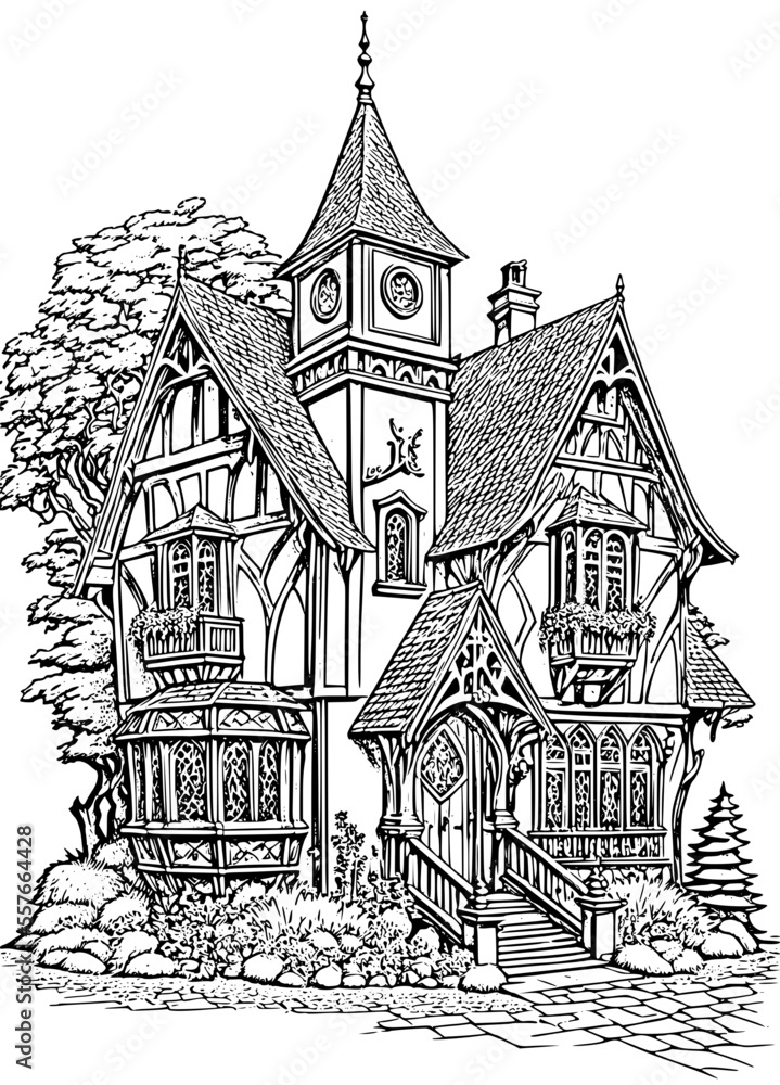 Fairy House Coloring Page for Adults