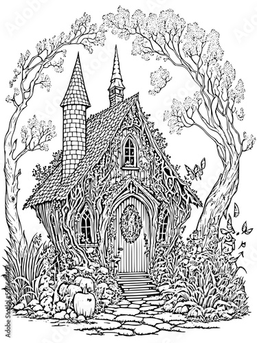 Fairy House Coloring Page for Adults