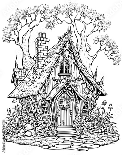 Fairy House Coloring Page for Adults