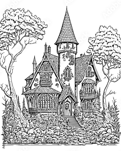 Fairy House Coloring Page for Adults