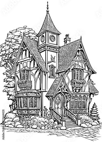 Fairy House Coloring Page for Adults