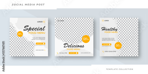 Set of Social media food promotion simple banner frame restaurant social media square banner template