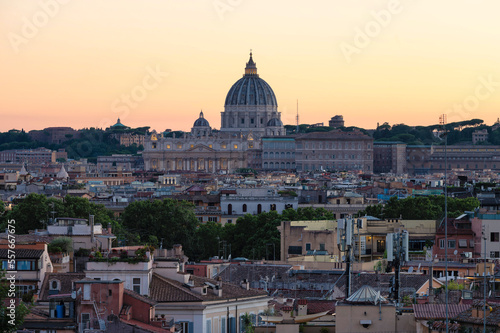 Aerial view of ancient city of Rome, Italy during Sunset