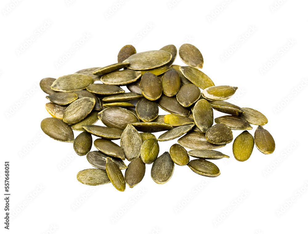 Green roasted pepita seeds isolated on white Green roasted pepita seeds isolated on white