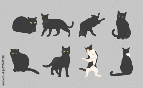 black cat cute 1 on a gray background  vector illustration.